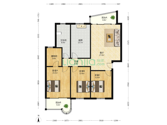 雍景园 3室1厅1卫 127平方