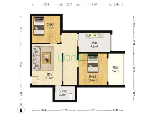 空港小院花语 2室1厅1卫 57平方