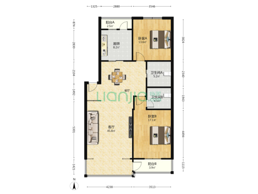 锦泽苑 2室1厅2卫 108平方