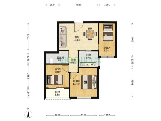 香槟左岸（咸占渎）四组团 3室1厅1卫 72平方