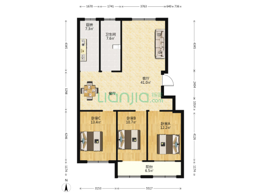 枫林园 3室1厅1卫 131平方