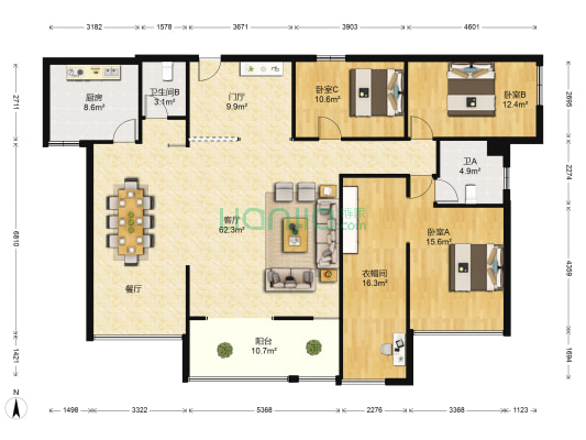 展厦景湾生活区 3室1厅2卫 220平方