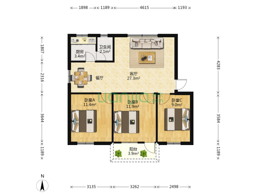 移动公司职工住宅楼 3室1厅1卫 85平方