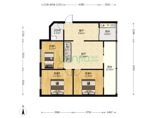 云路花园 3室2厅1卫 79平方