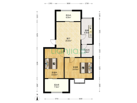 育才路46号 2室1厅1卫 76平方