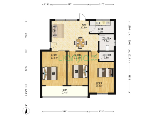 富贵园 3室1厅2卫 98平方