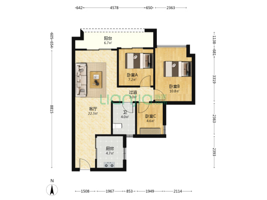 保利智慧云城 3室1厅1卫 80平方