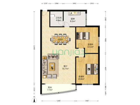 荣华 2室1厅1卫 110平方