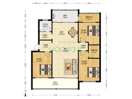 工商局宿舍 3室2厅1卫 127平方