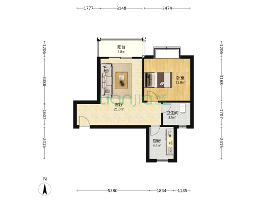 和韵小区 1室1厅1卫 51平方