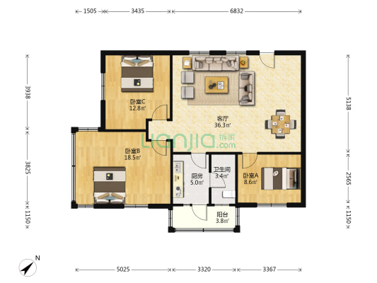 谊园小区 3室1厅1卫 116平方