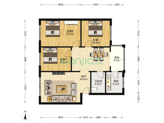 和昌家苑 3室1厅1卫 101平方