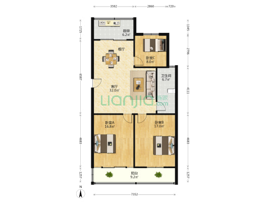 沿河路 3室1厅1卫 108平方