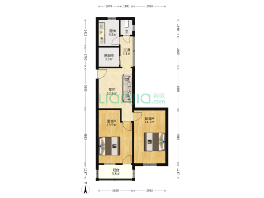 东关西巷12号 2室1厅2卫 65平方