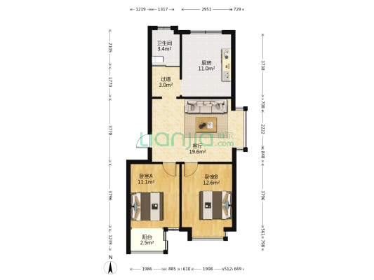 城市之星 2室1厅1卫 84平方