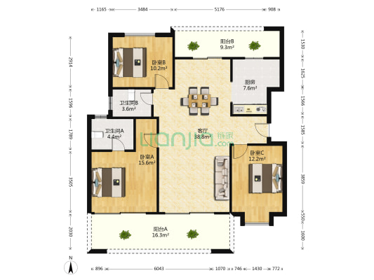 熊猫国际三期 3室1厅2卫 125平方