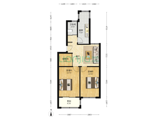 荟景苑 2室1厅1卫 74平方