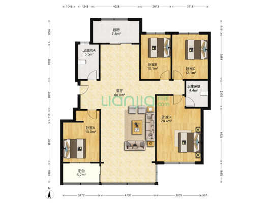 浆水泉路11号 4室1厅2卫 165平方