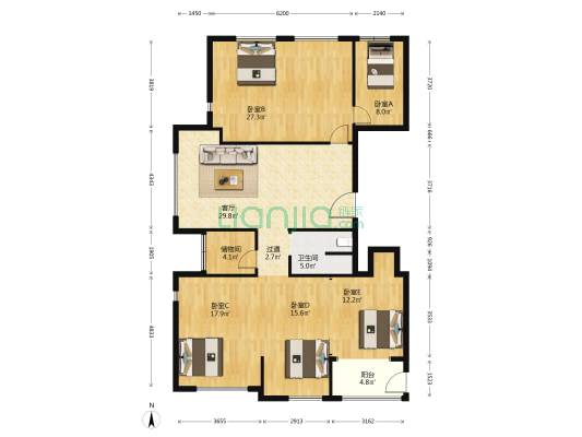 瑞鑫府前壹号 5室1厅1卫 158平方