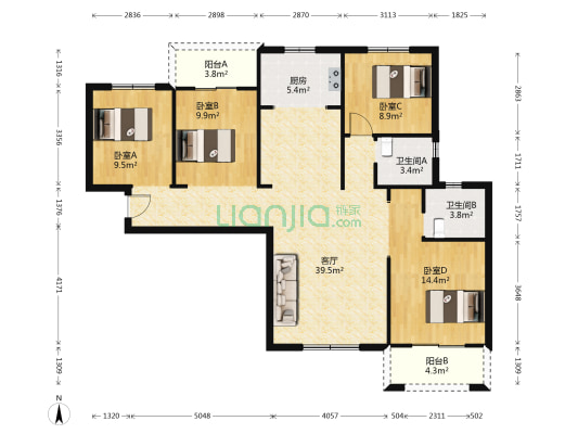 十里家园 4室1厅2卫 141平方