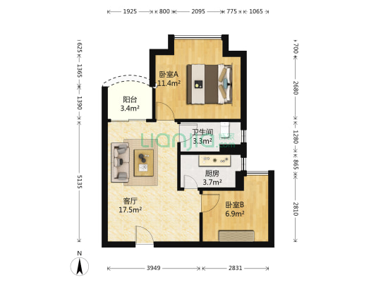 润恒大厦 2室1厅1卫 58平方