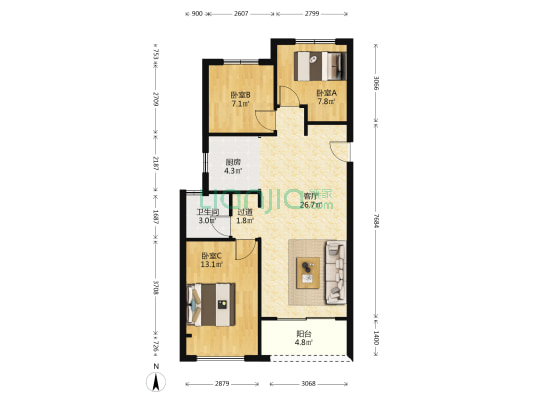 美盛城 3室1厅1卫 97平方