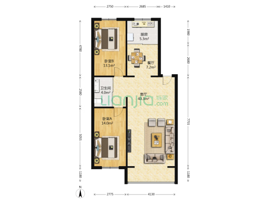 气象小区 2室2厅1卫 110平方