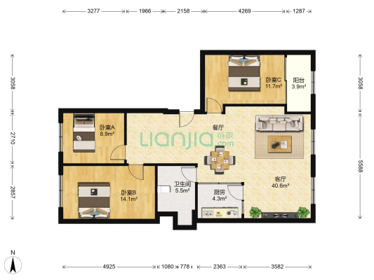 渔政楼小区 3室1厅1卫 111平方