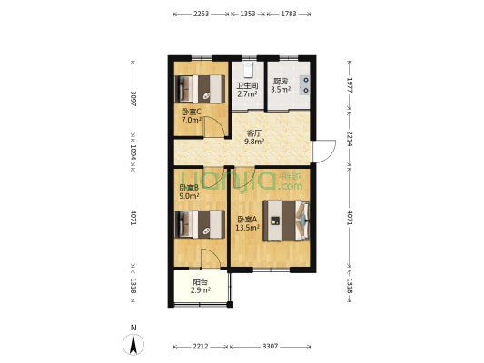 东新北路8号 3室1厅1卫 58平方