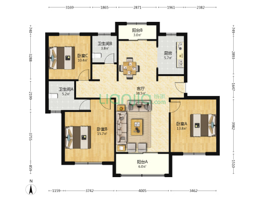 裕鸿佳苑(裕鹊路49弄) 3室1厅2卫 130平方