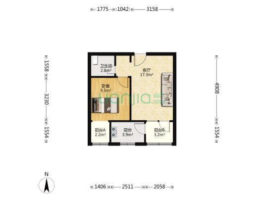 阳光馨苑 1室1厅1卫 49平方