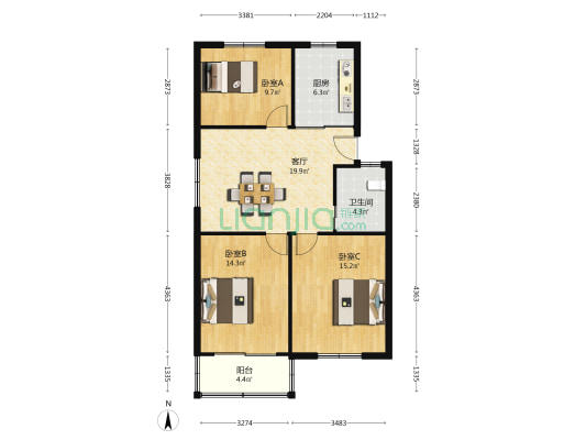 静海路123号 3室1厅1卫 85平方