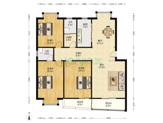 龙飞明珠花园北区 3室2厅2卫 134平方