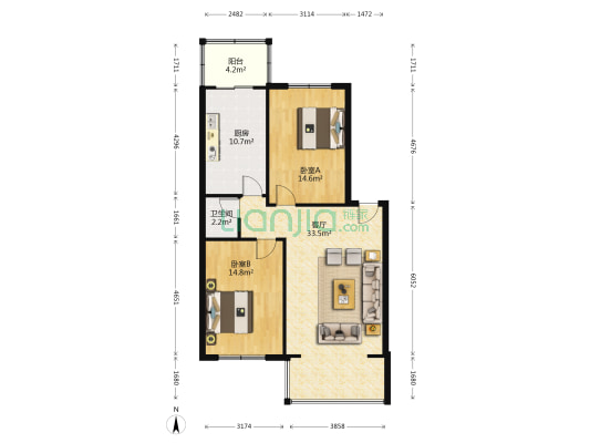 塔湾小区 2室1厅1卫 96平方