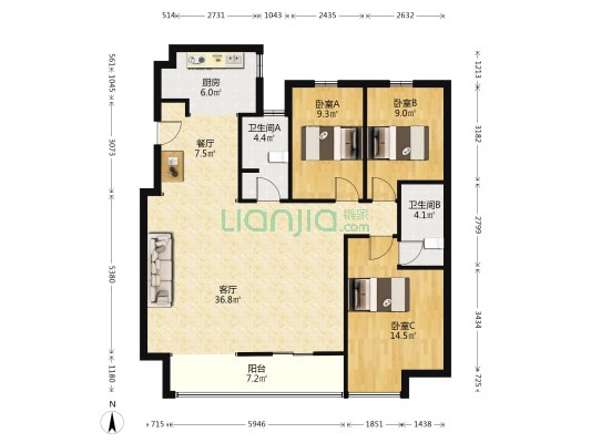 万科新都荟 3室2厅2卫 144平方