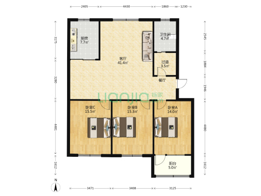 柳树湾花园 3室1厅1卫 128平方