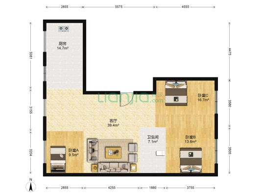 金田花苑 3室1厅1卫 140平方