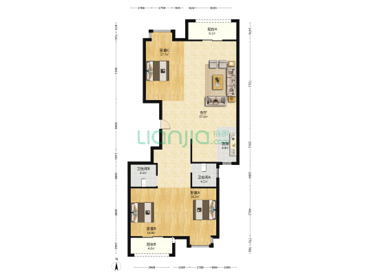 紫东景苑 3室1厅2卫 160平方