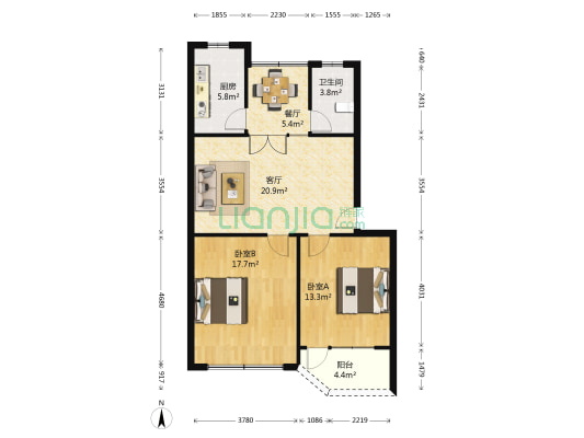 玉清观巷43号 2室2厅1卫 82平方