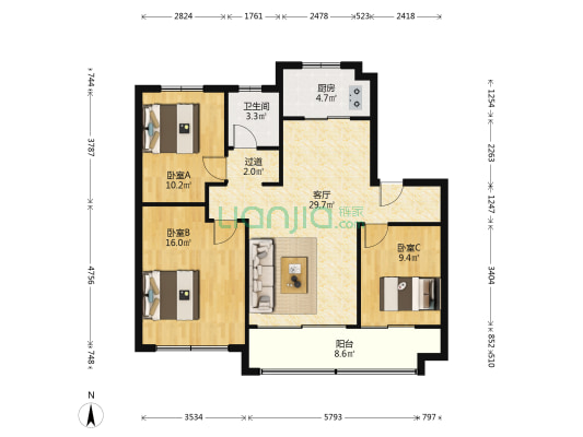 星悦府 3室1厅1卫 107平方