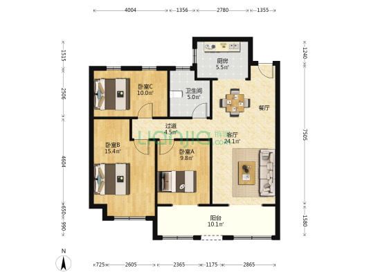 金德嘉苑 3室1厅1卫 114平方