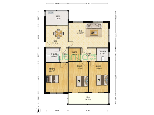 新星北街 2室2厅2卫 146平方