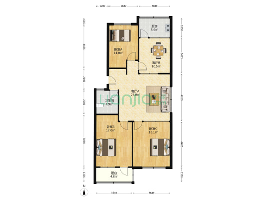 长清区法院宿舍 3室2厅1卫 112平方