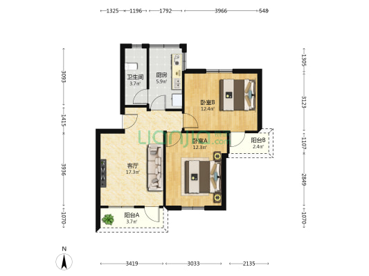 海和园 2室1厅1卫 66平方