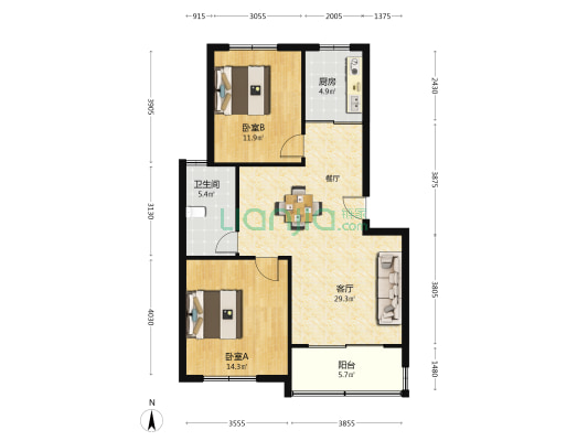 龙达新苑 2室1厅1卫 87平方