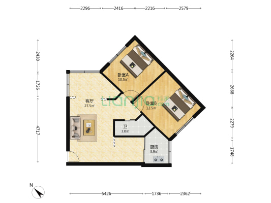 莲花新区南一巷3号3号 2室1厅1卫 64平方