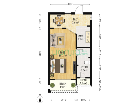 禧悦湾 1室1厅1卫 43平方