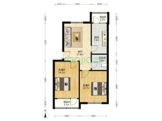 大同街商住楼 2室1厅1卫 77平方