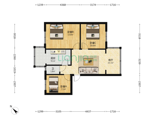 新闻路275号 3室1厅1卫 61平方