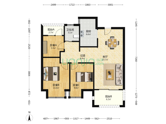 华邦观湖别院 3室1厅1卫 97平方